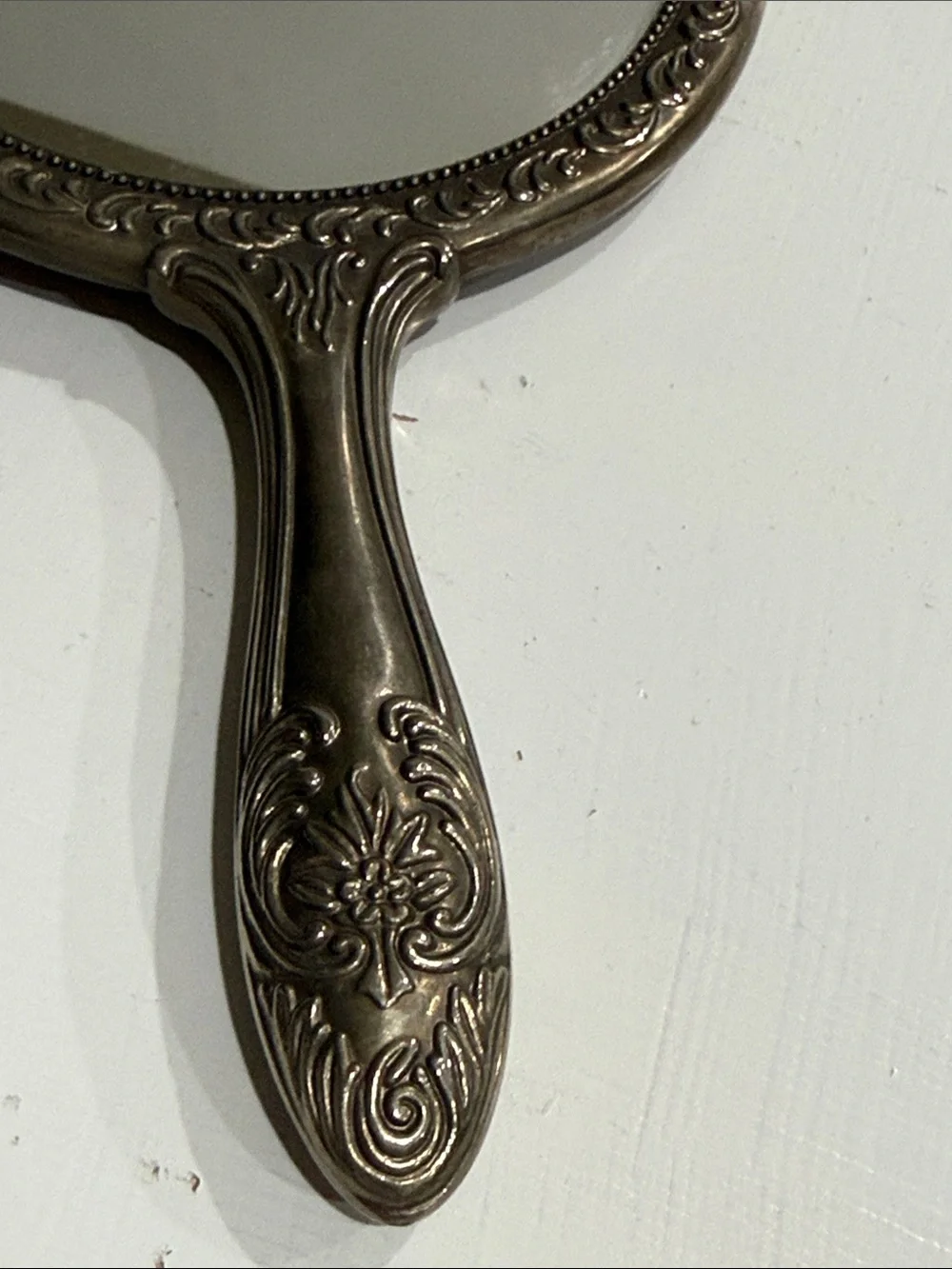 Silver Plated Vanity Dresser Set Hand Mirror, Cream Brush & Comb